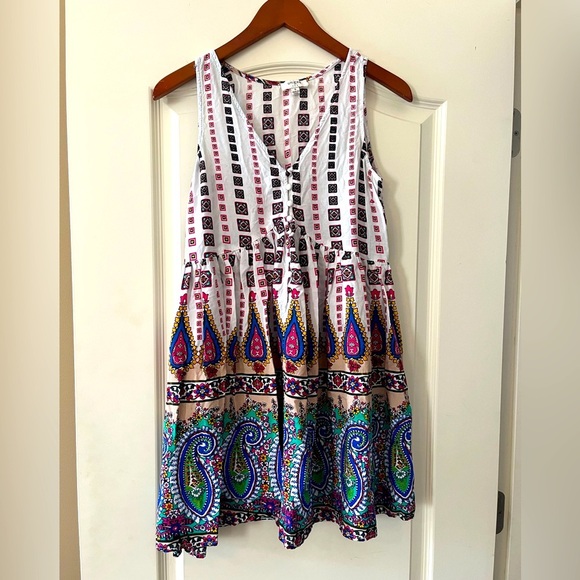 Umgee Rich White Vibrant Patterned Sundress Women’s Size Small - Picture 1 of 13